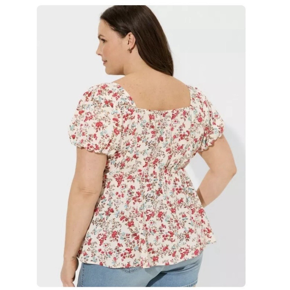 NWT Torrid Red Floral Peplum Button Up Challis Puff Short Sleeve Top Size 4X - Picture 3 of 11